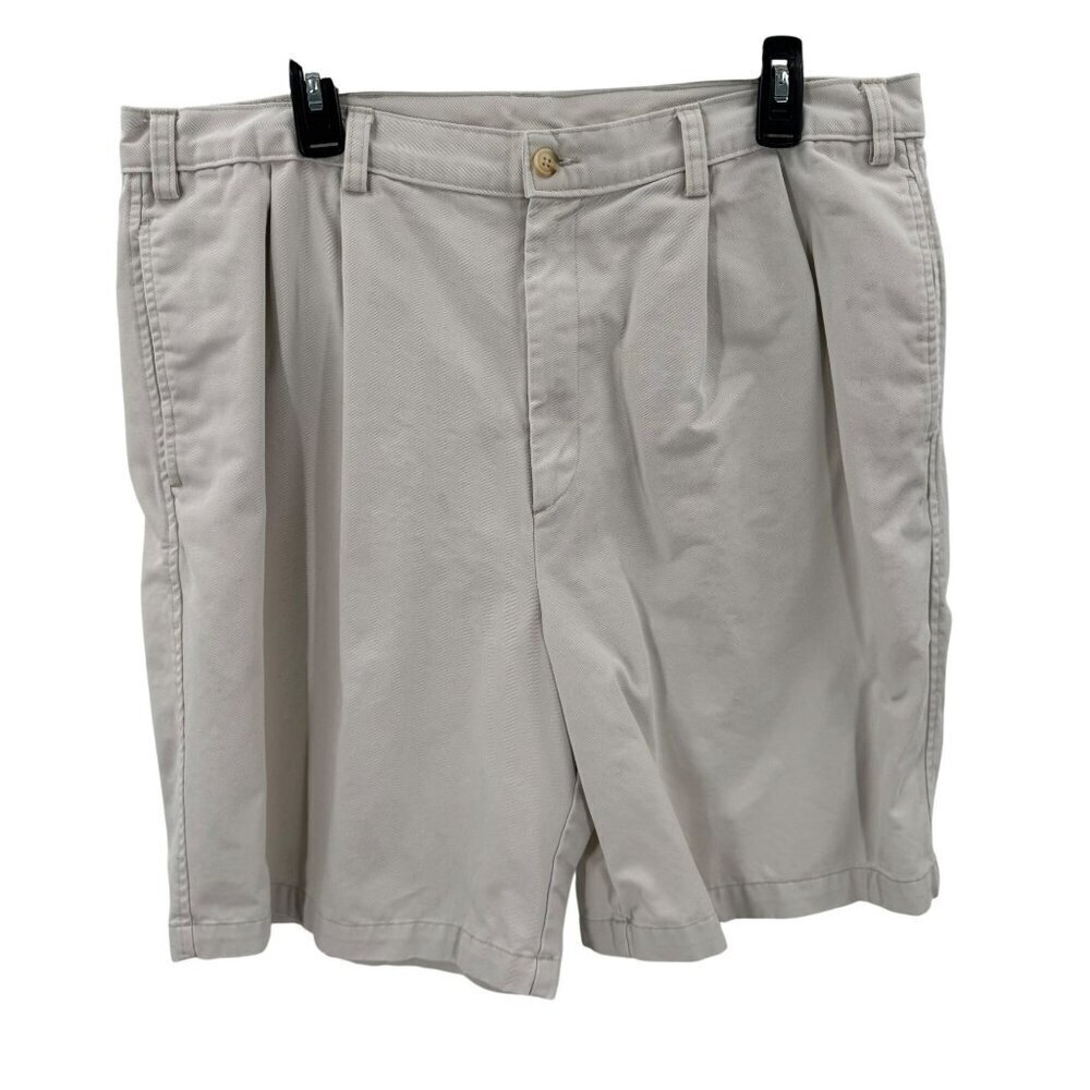 Berle Mens Pleated Front Khaki Shorts 38R 100% Cotton Made In Mexico